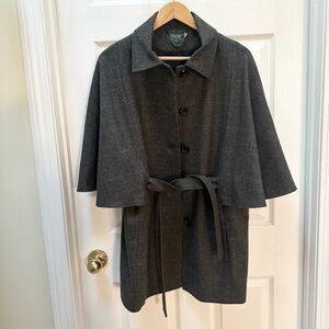 Mucros Weavers Women's Gray Brown Cape Coat tie waist poncho wool L Large
